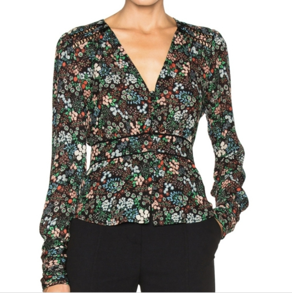 Veronica Beard Silk Ripley Ruched Boho Blouse - Picture 2 of 8